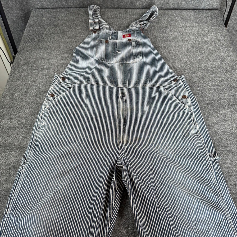 Dickies Overalls Mens 42x30 Blue White Hickory Stripe Cotton Workwear Western